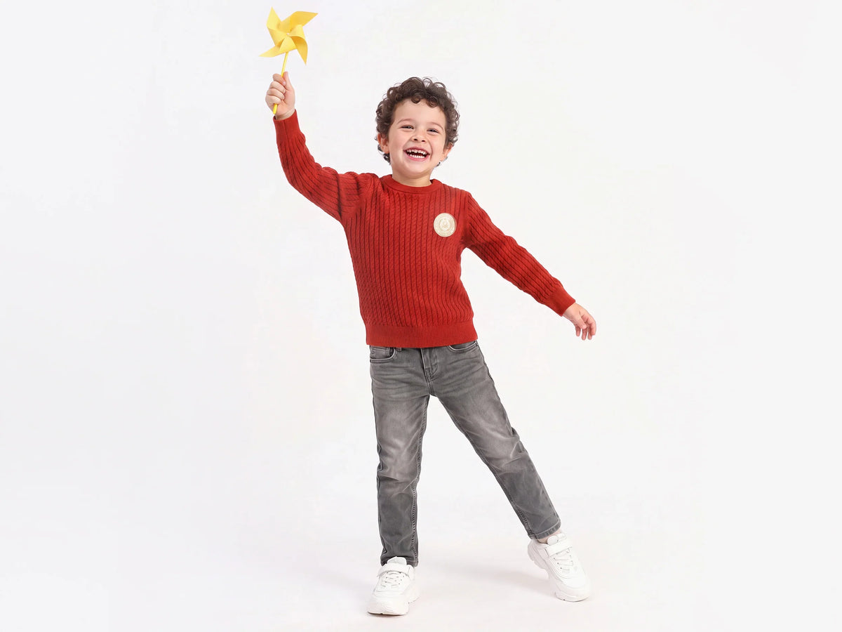 Boys Rust Tricot Knit Sweater