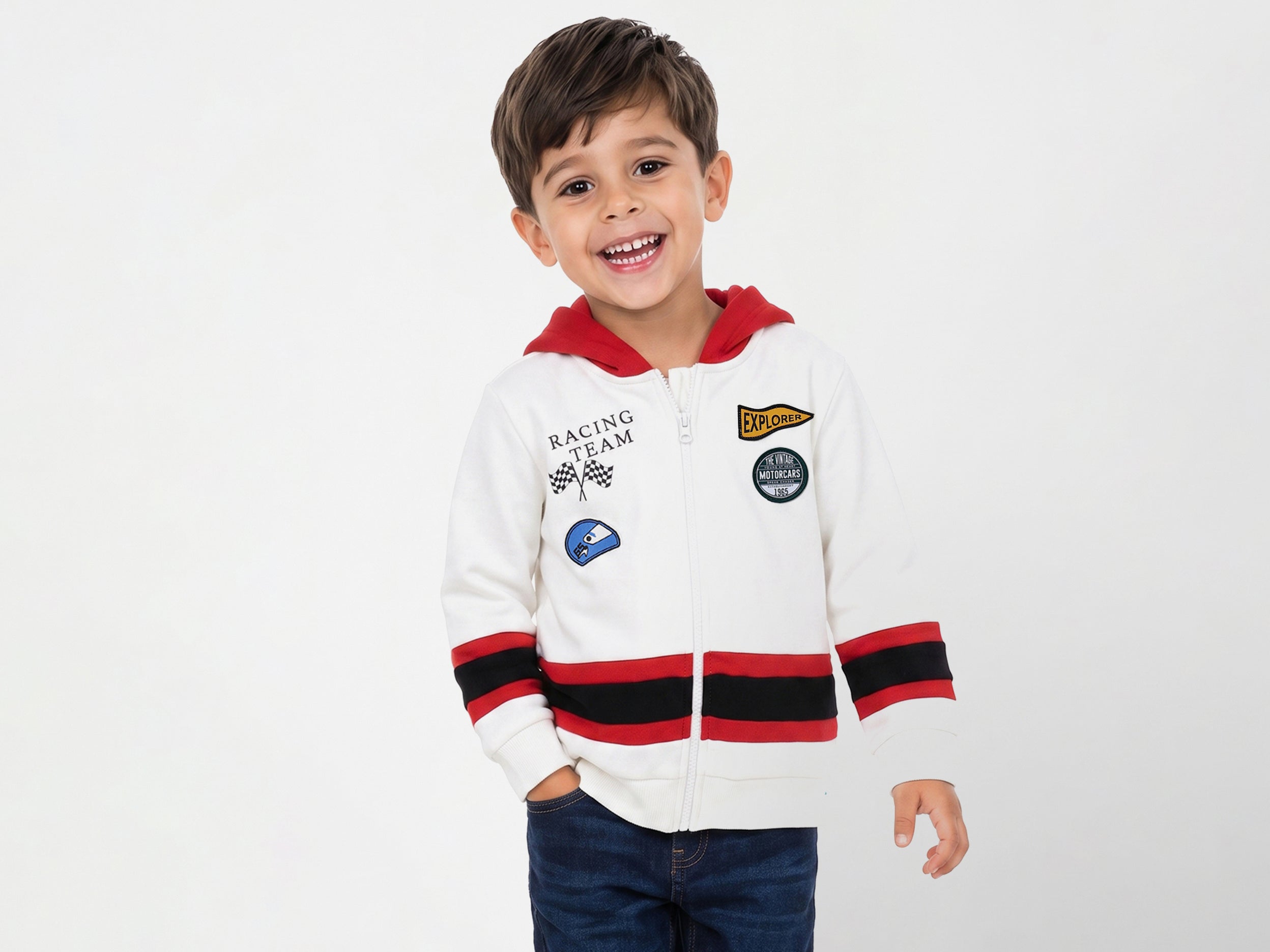 Boys Off White Cotton Blend Badge Detail Sweatshirt