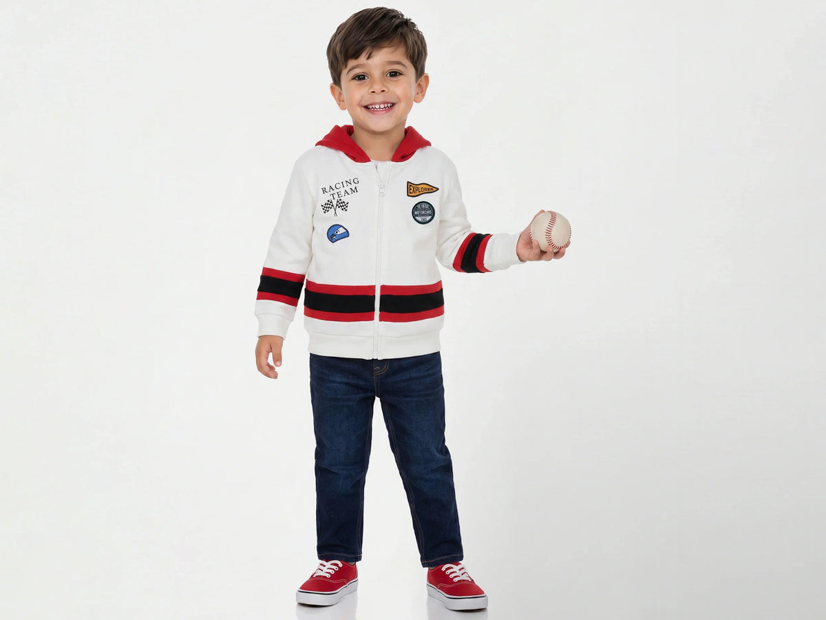 Boys Off White Cotton Knit Sweatshirt
