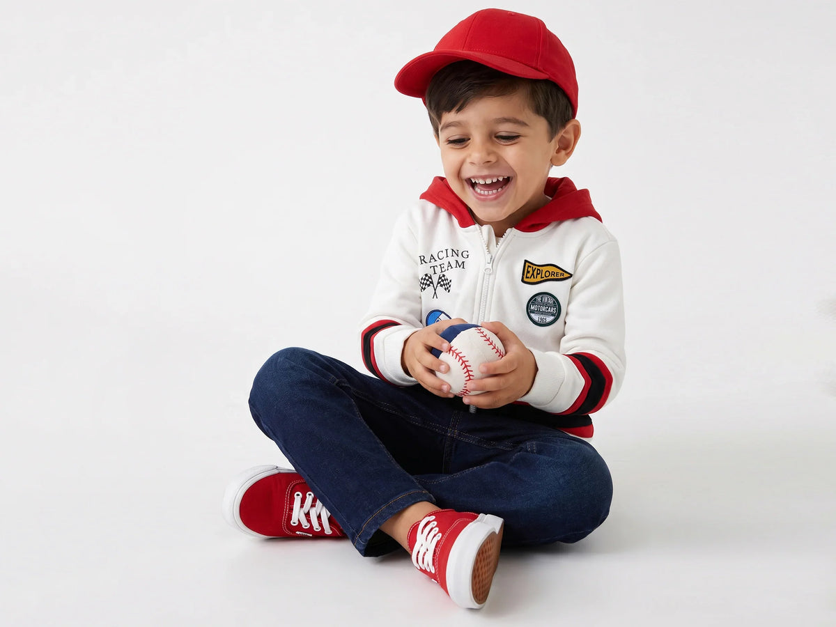 Boys Off White Cotton Knit Sweatshirt