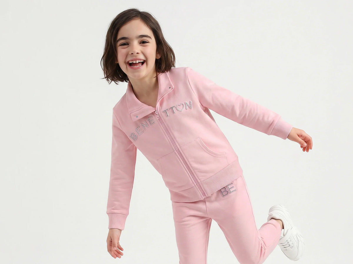Girls Pink Cotton Knit Sweatshirt