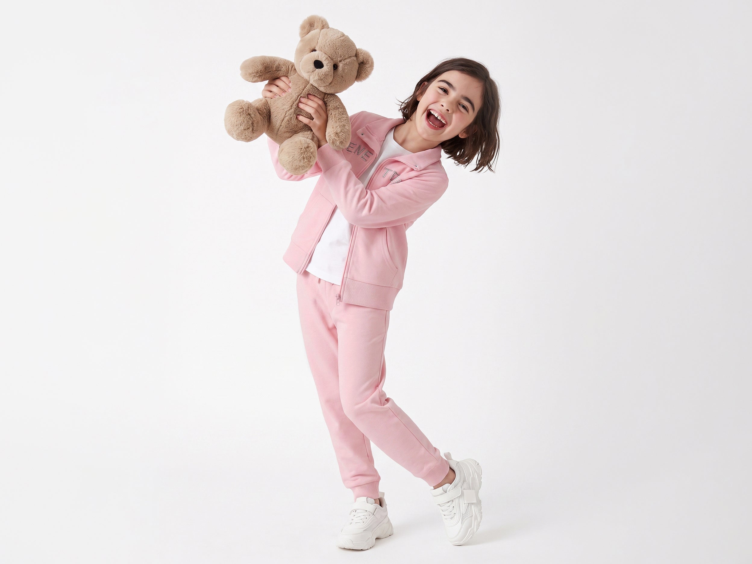 Girls Pink 100% Cotton Benetton Embossed Core Sweatshirt