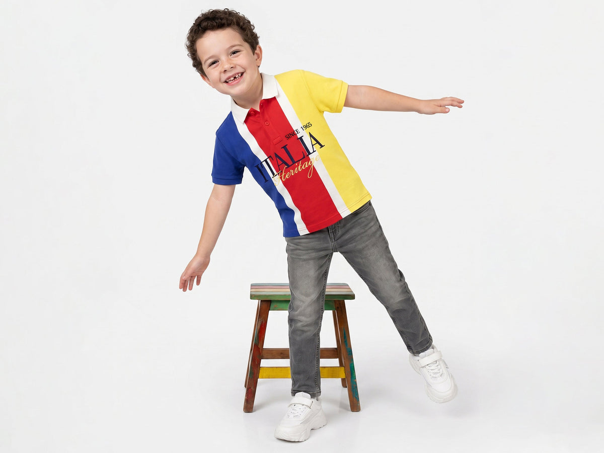 Boys Iconic Multi-Colour Vertical Stripe Embroidered Cotton Polo Shirt