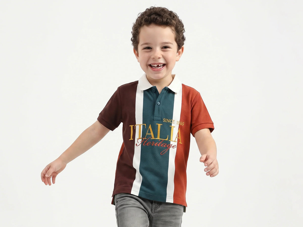 Boys Neutral Multi Cotton Knit Shirt