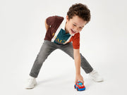 Boys Neutral Multi-Colour Vertical Stripe Embroidered Cotton Polo Shirt