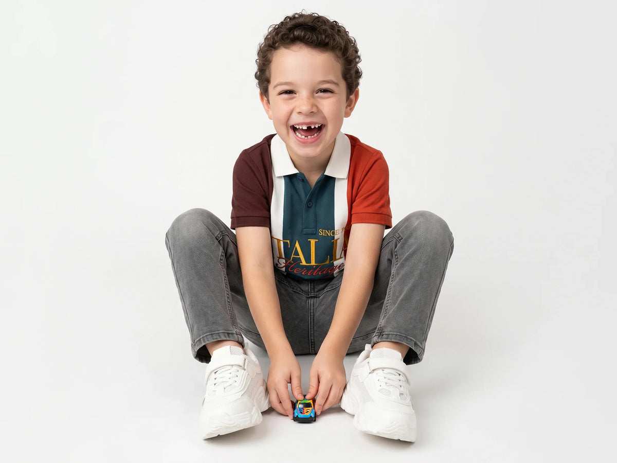 Boys Neutral Multi Cotton Knit Shirt