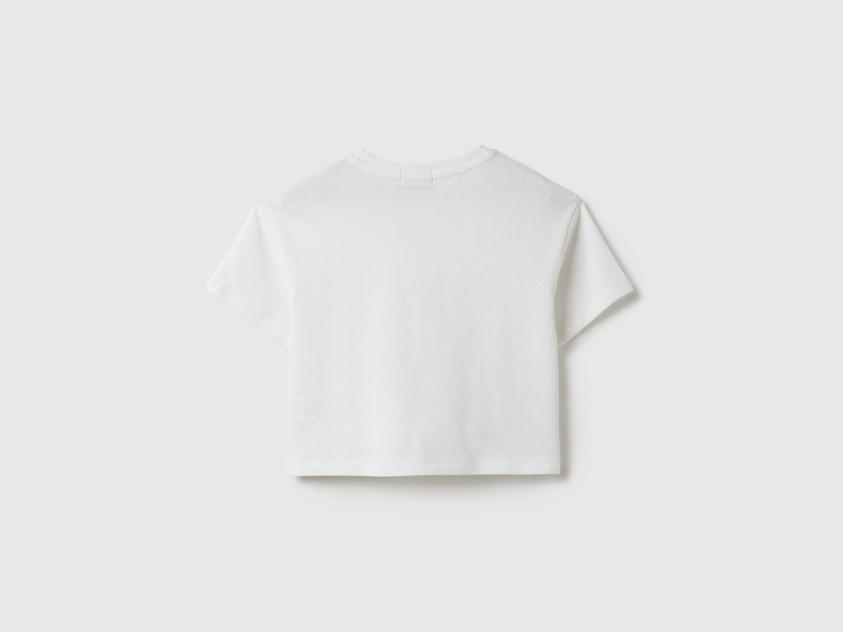 Girls Off White Cotton Knit T-Shirt