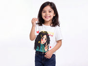 Girls Off White 100% Cotton Crop Pique T-Shirt with Girl Print