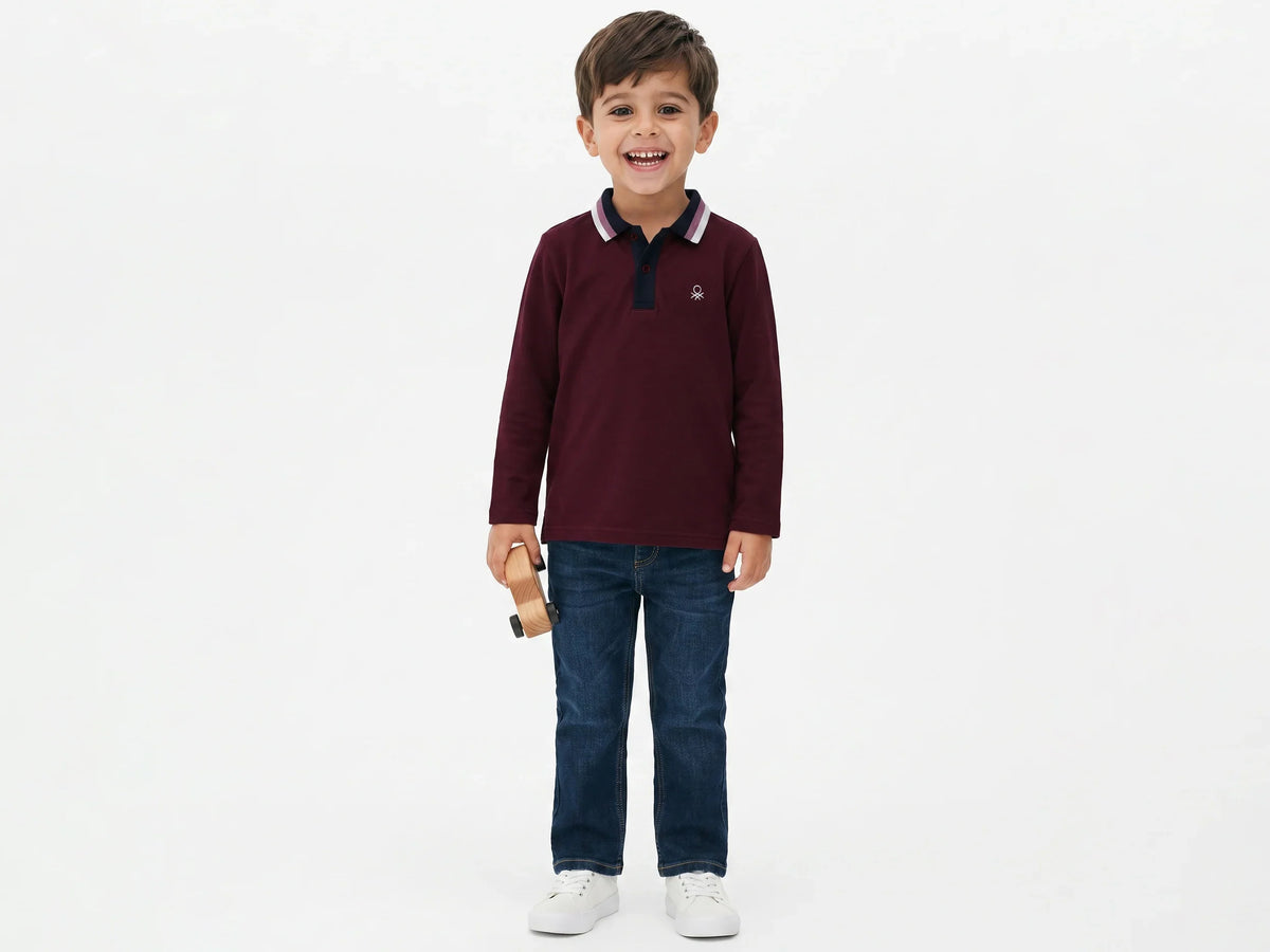 Boys Wine Cotton Knit Shirt Classic