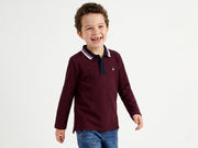 Boys Wine Solid Long-Sleeve 100% Cotton Polo Shirt