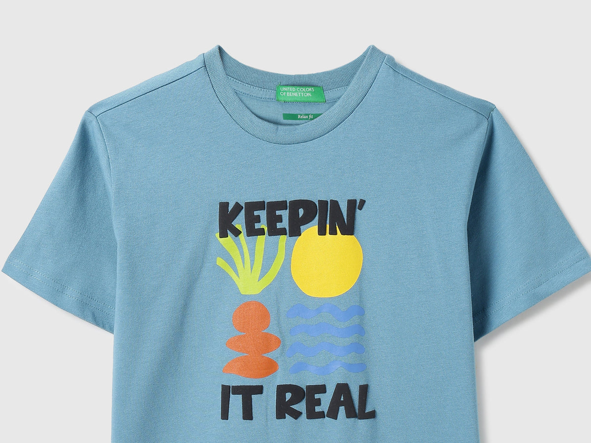 Boys Sea Blue Cotton Knit T-Shirt
