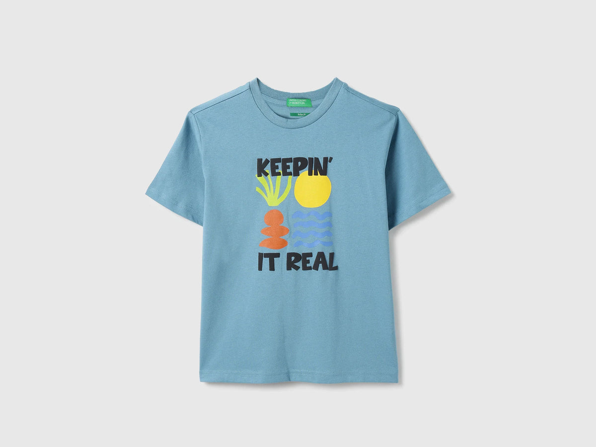 Boys Sea Blue Cotton Knit T-Shirt