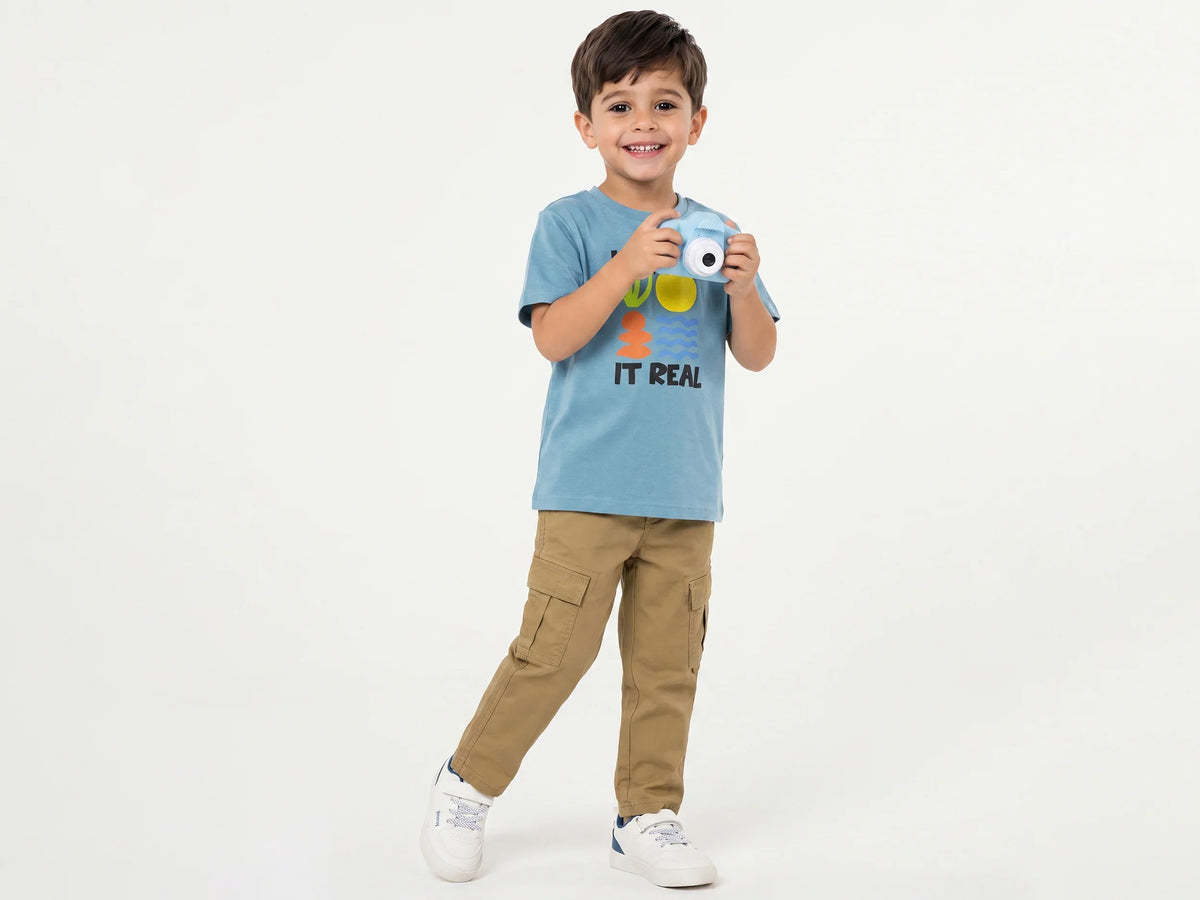 Boys Sea Blue Cotton Knit T-Shirt