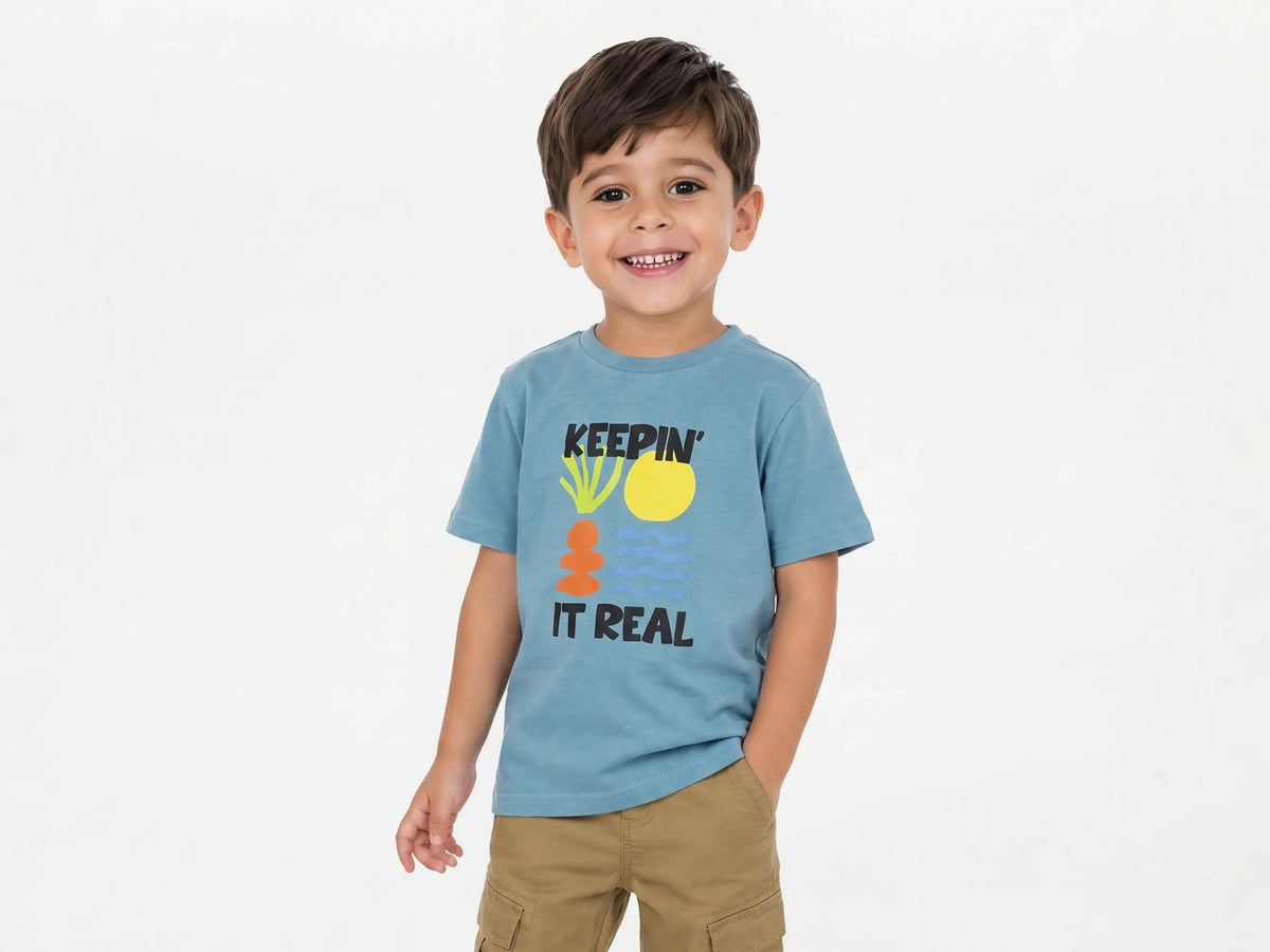Boys Sea Blue Cotton Knit T-Shirt