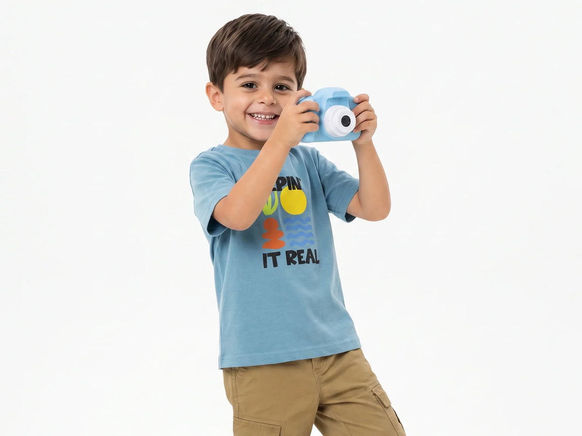 Boys Sea Blue Cotton Knit T-Shirt