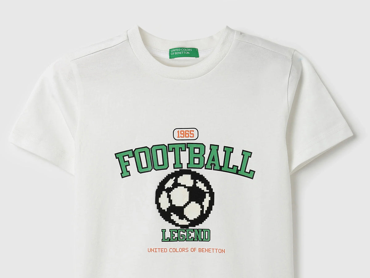 Boys Off White Cotton Knit T-Shirt Essential