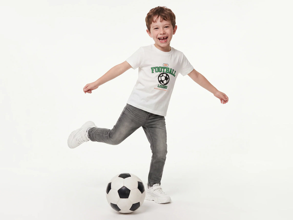 Boys Off White Cotton Knit T-Shirt Essential