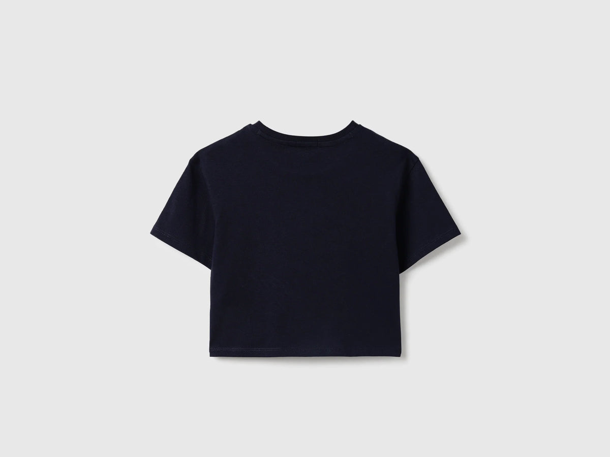 Girls Navy Cotton Knit T-Shirt