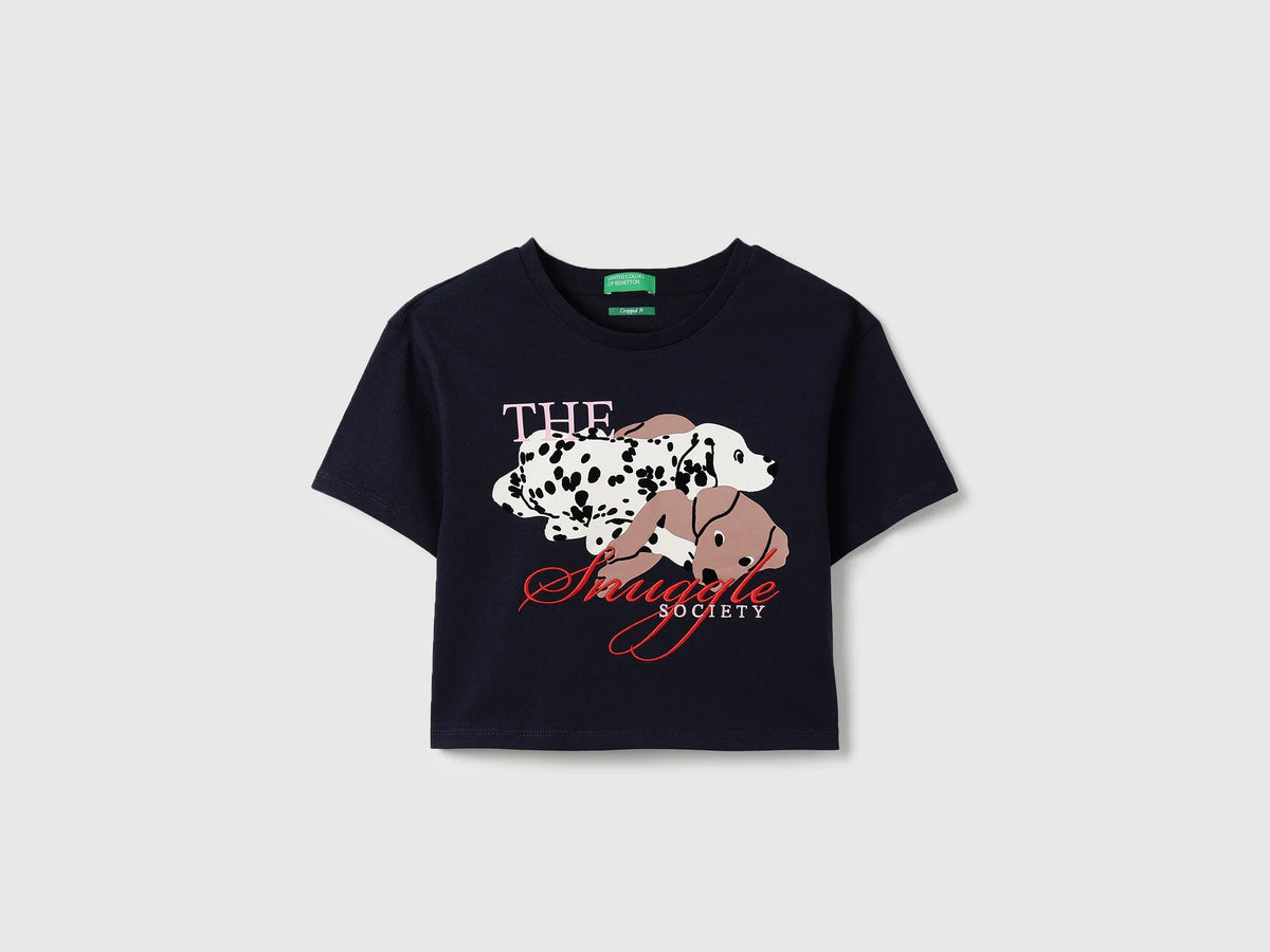 Girls Navy Cotton Knit T-Shirt