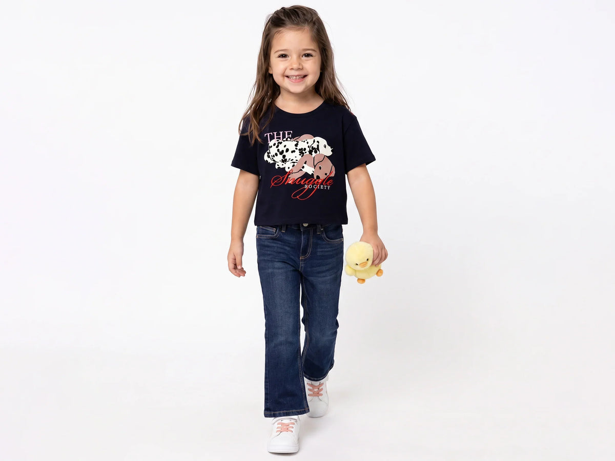 Girls Navy Cotton Knit T-Shirt