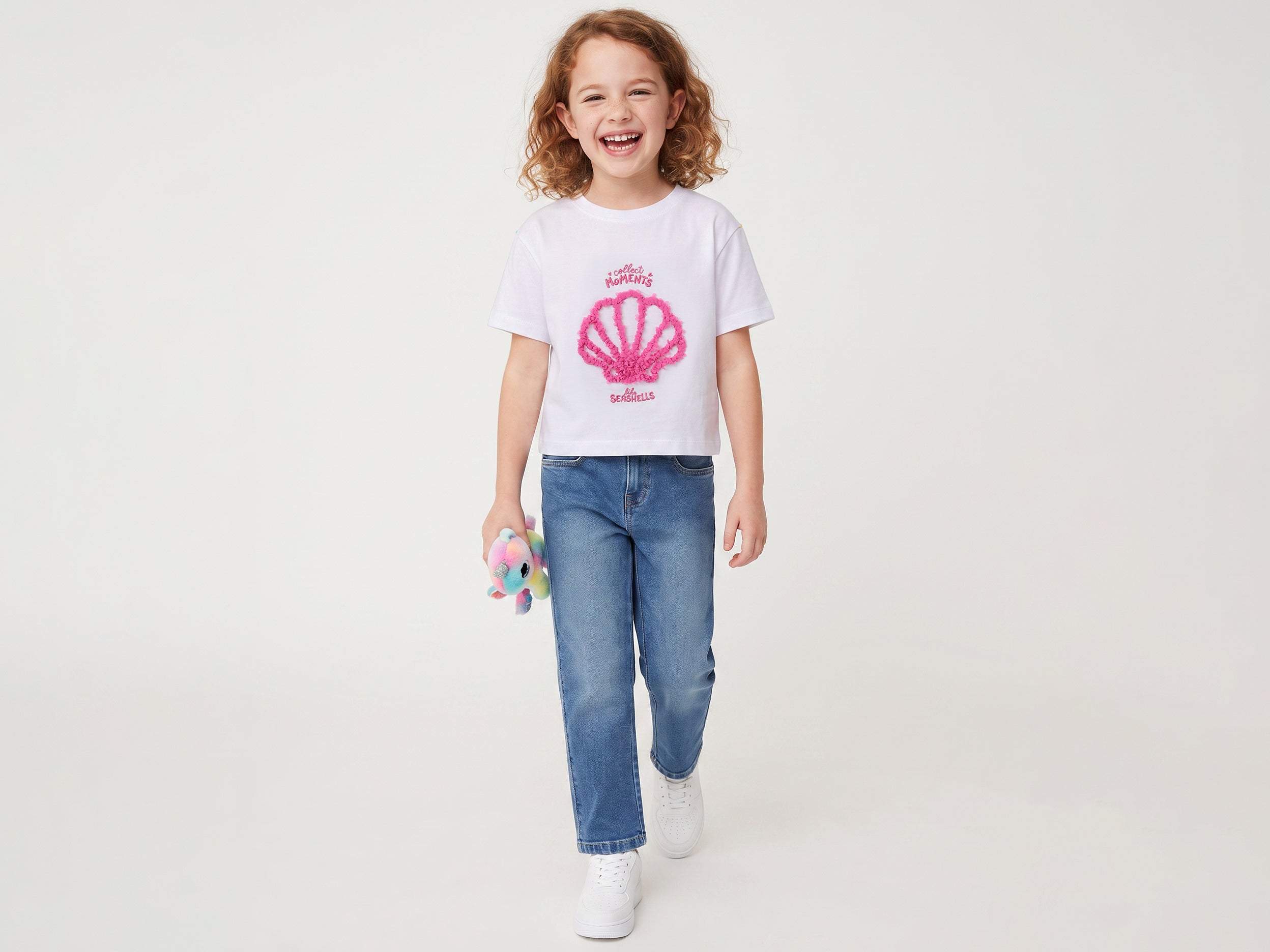 Girls White 100% Cotton Seashell Cropped T-Shirt with Laser Cut-Out