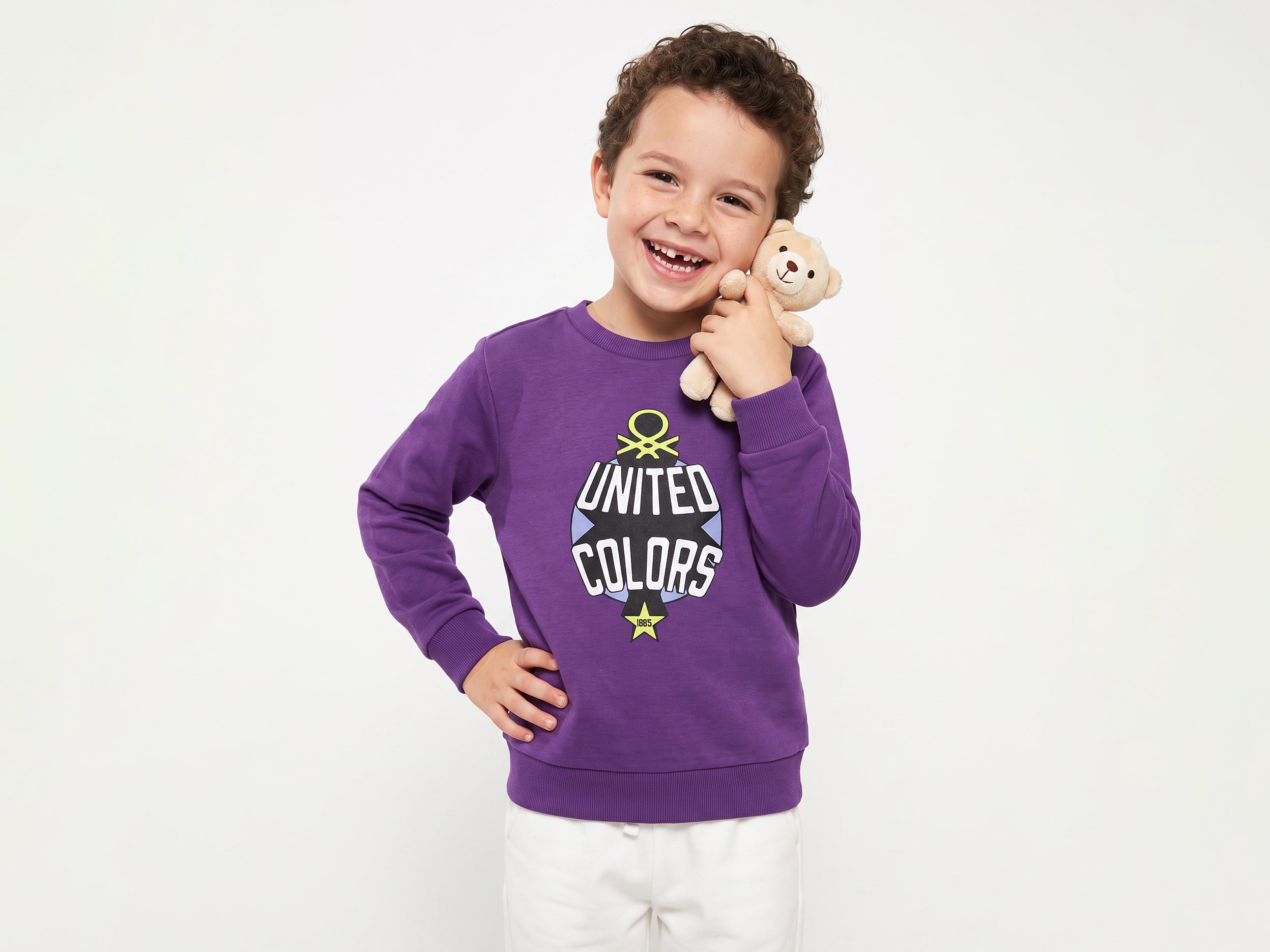 Boys Purple Front Branding Cotton Blend Sweatshirt