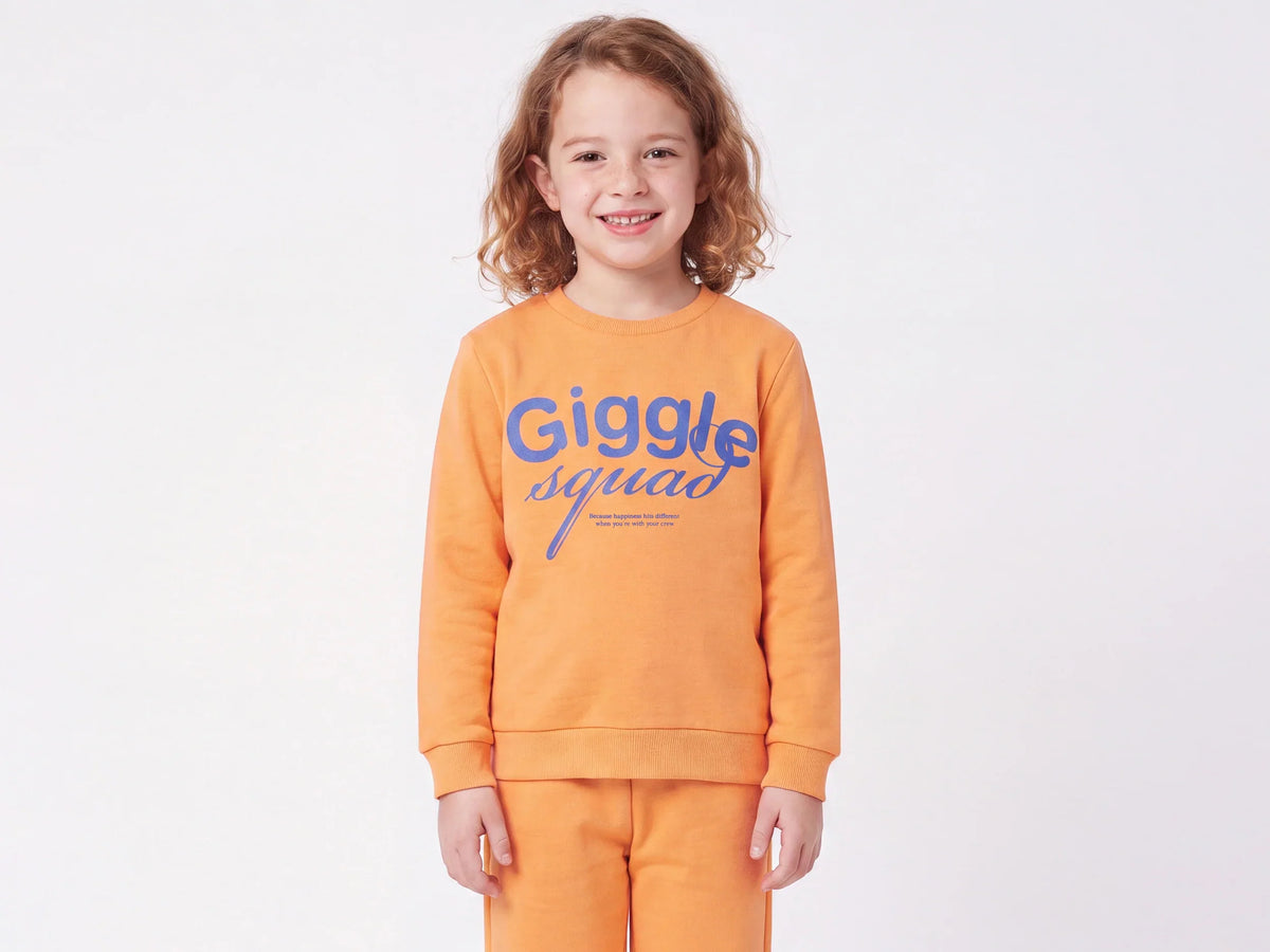 Girls Orange Cotton Knit Sweatshirt