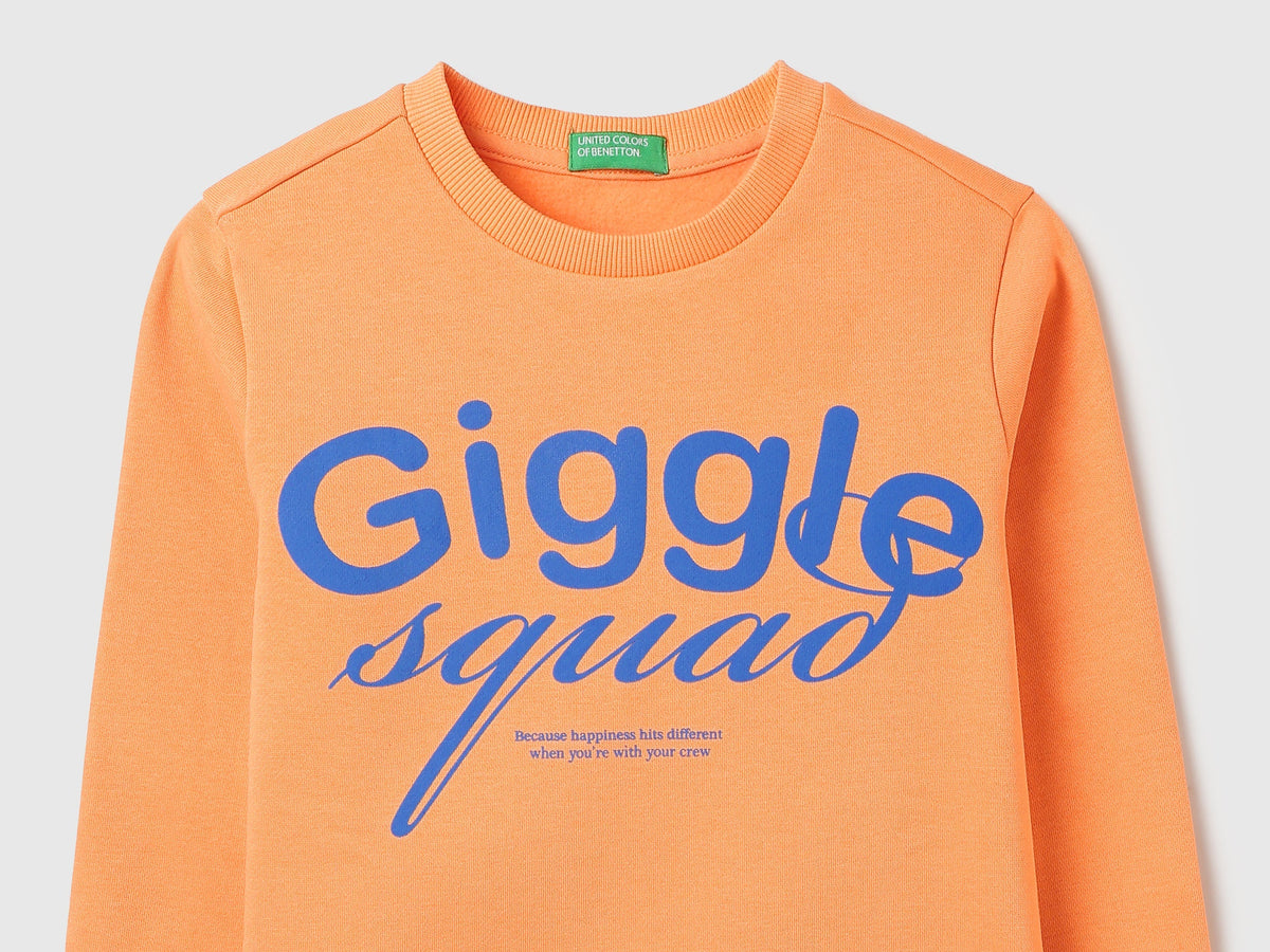 Girls Orange Cotton Knit Sweatshirt