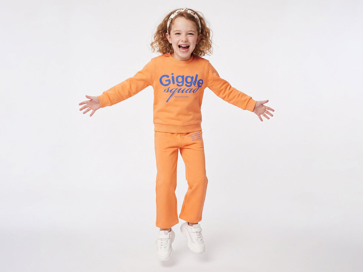 Girls Orange Cotton Blend Basic Full-Cover Sweatshirt