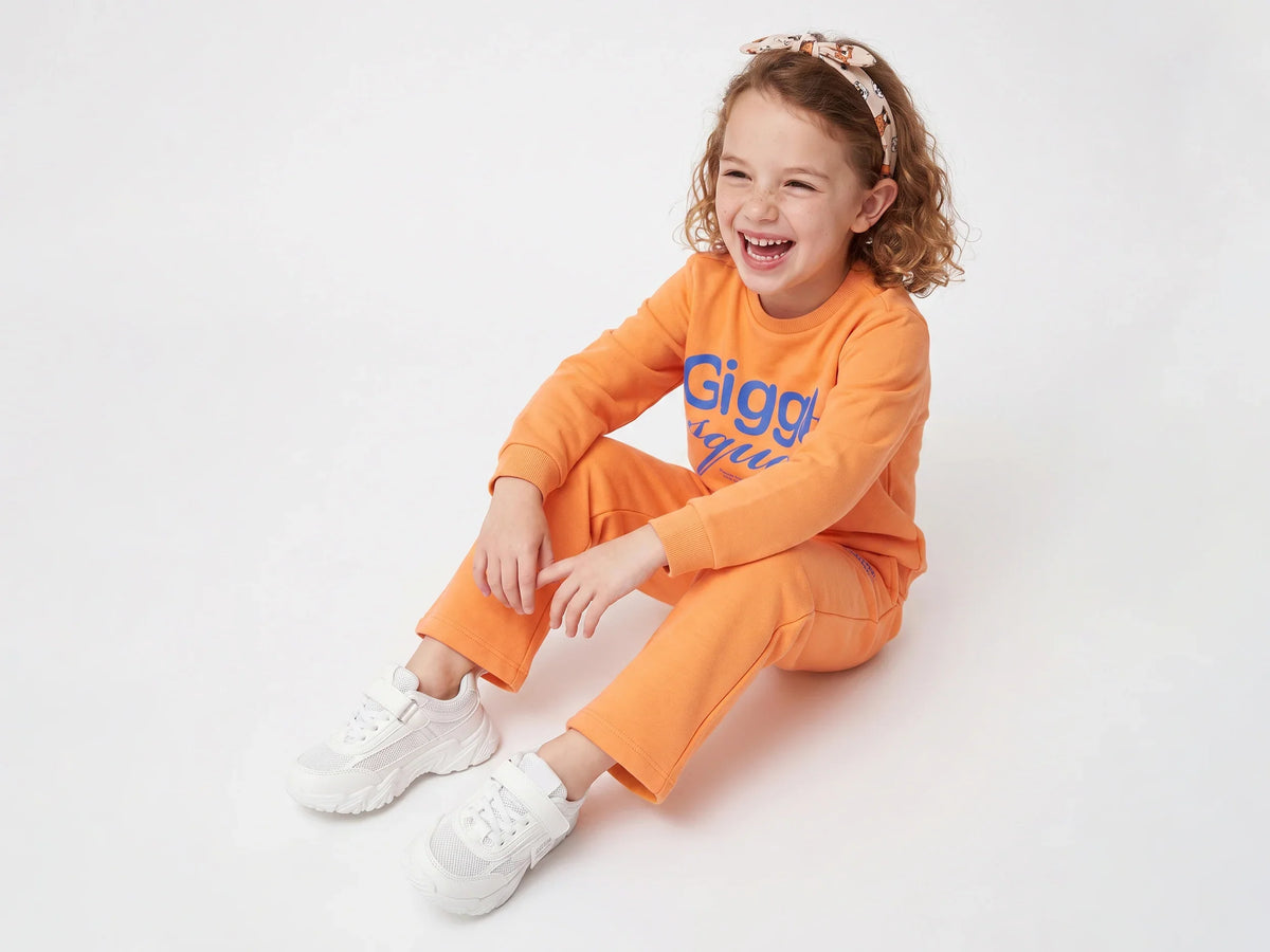 Girls Orange Cotton Knit Sweatshirt