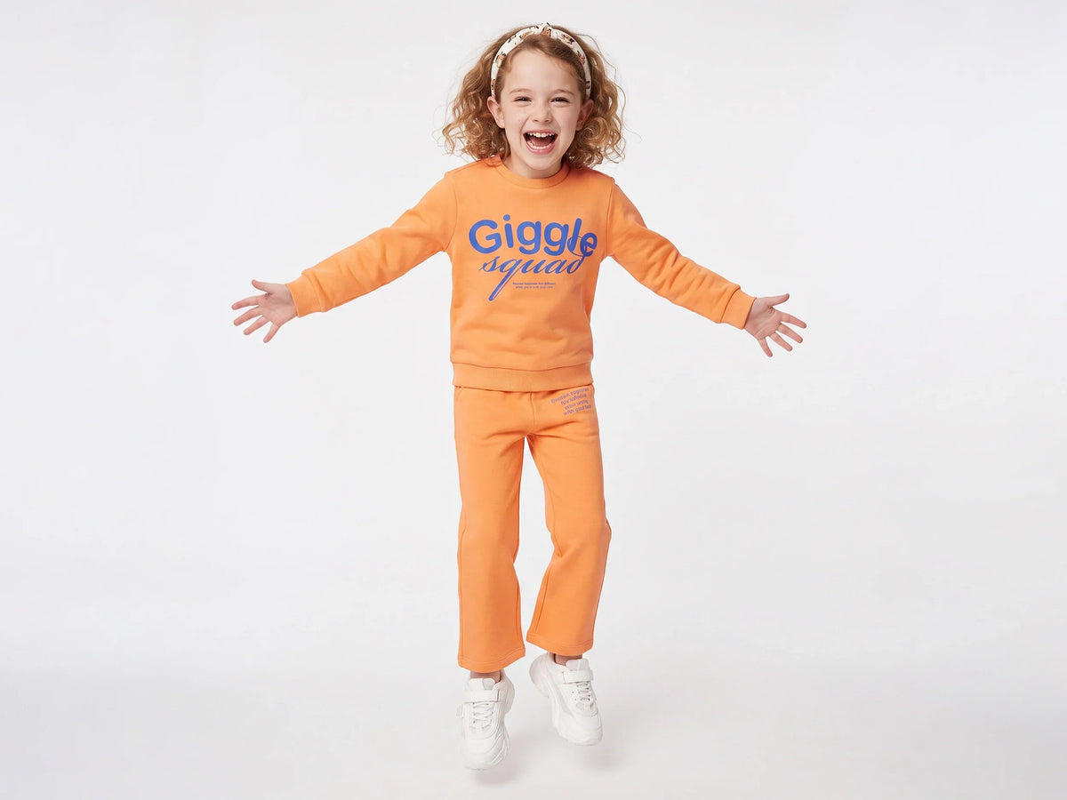 Girls Orange Cotton Knit Sweatshirt