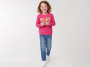 Girls Fuchsia Cotton Blend Basic Full-Cover Sweatshirt