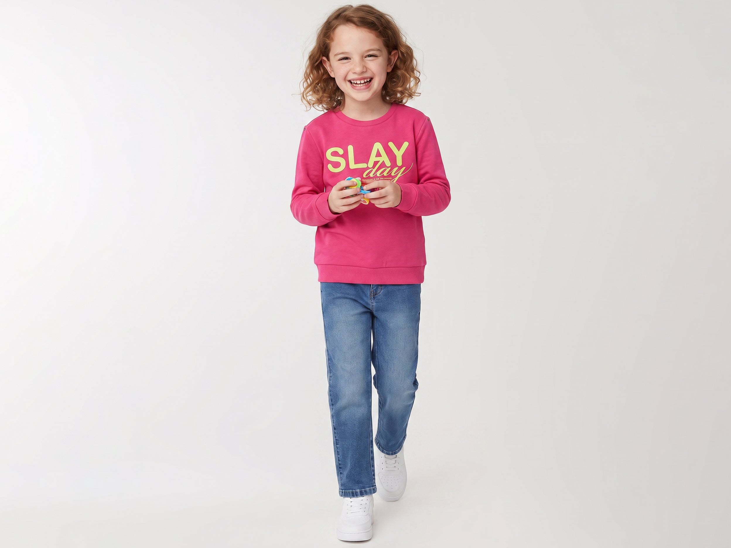 Girls Fuchsia Cotton Blend Basic Full-Cover Sweatshirt