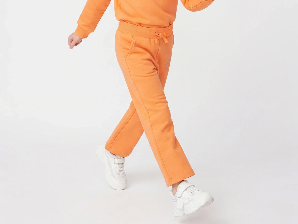 Girls Orange Cotton Knit Trousers