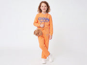 Girls Orange Cotton Knit Trousers