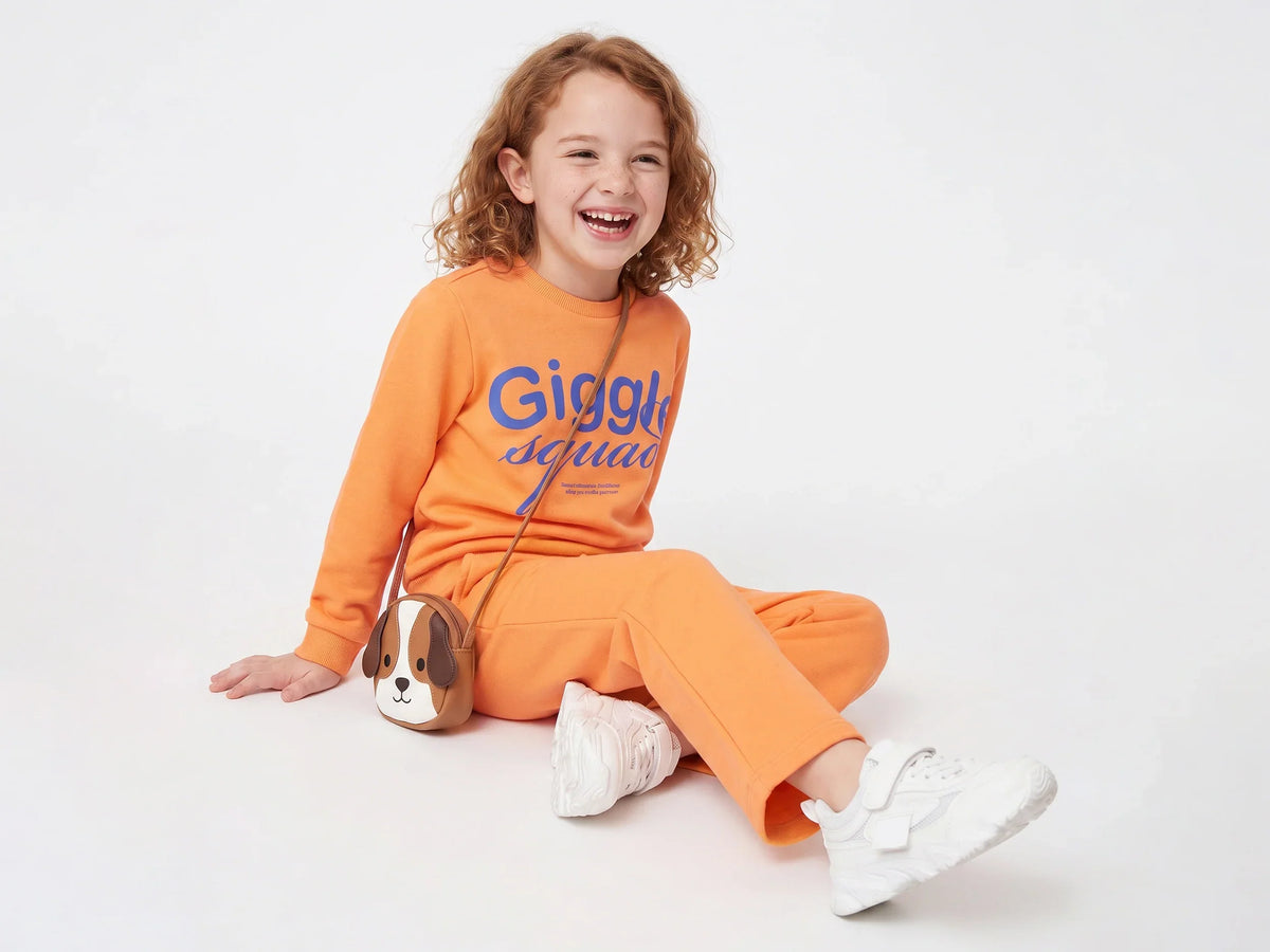 Girls Orange Cotton Knit Trousers