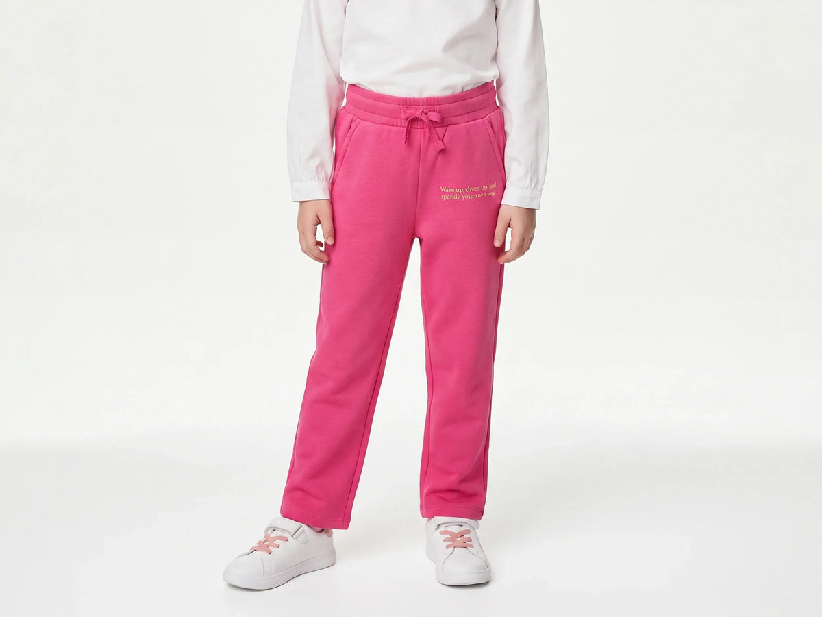 Girls Fuchsia Cotton Knit Trousers