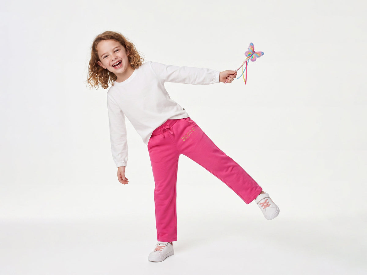 Girls Fuchsia Cotton Blend Basic EPP Trackpants
