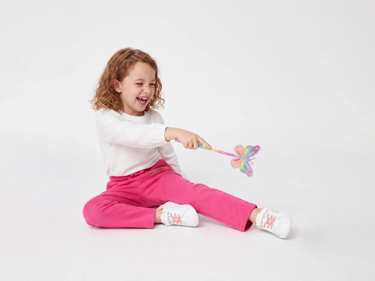 Girls Fuchsia Cotton Knit Trousers