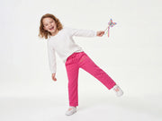 Girls Fuchsia Cotton Knit Trousers