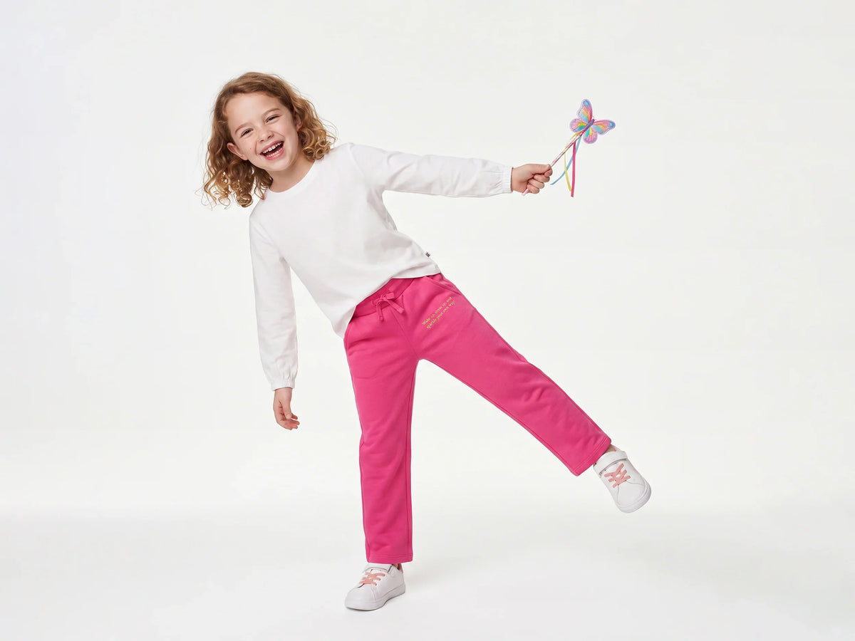 Girls Fuchsia Cotton Knit Trousers