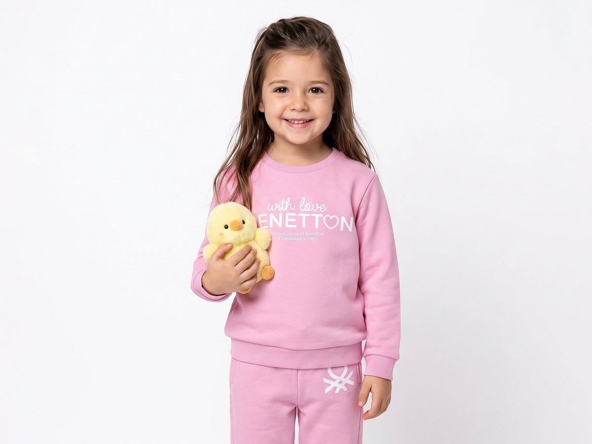 Girls Light Pink Cotton Blend EPP Single-Print Sweatshirt