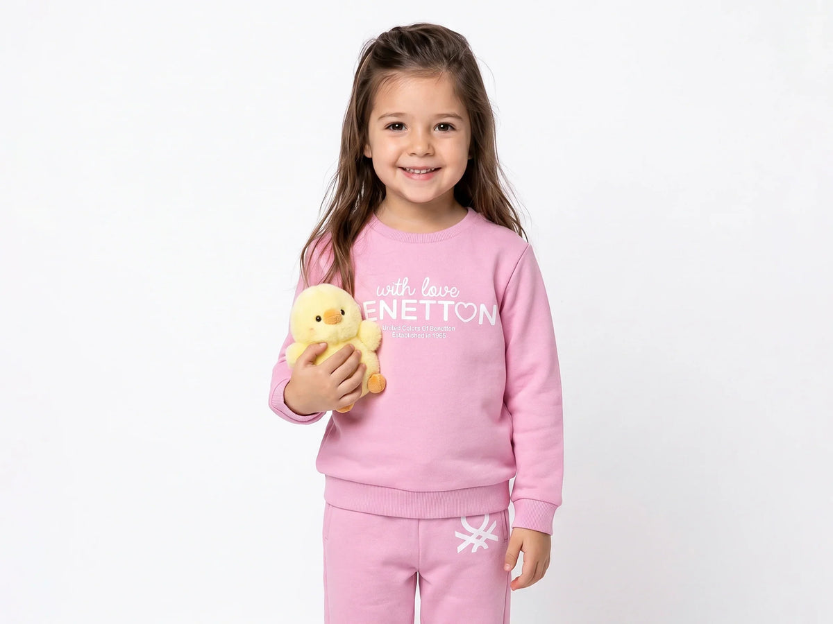 Girls Light Pink Cotton Knit Sweatshirt
