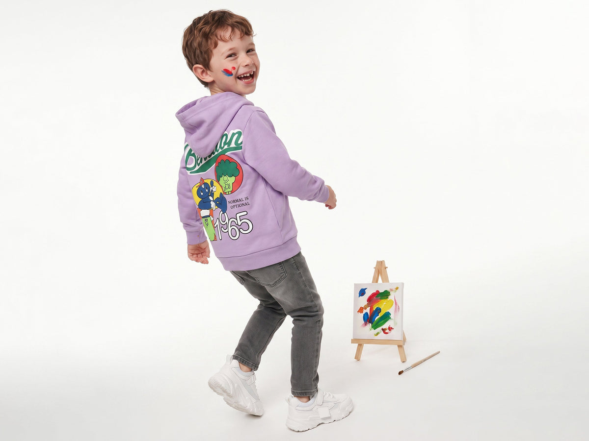 Boys Lavender Benetton Caricature Back Print Cotton Blend Sweatshirt