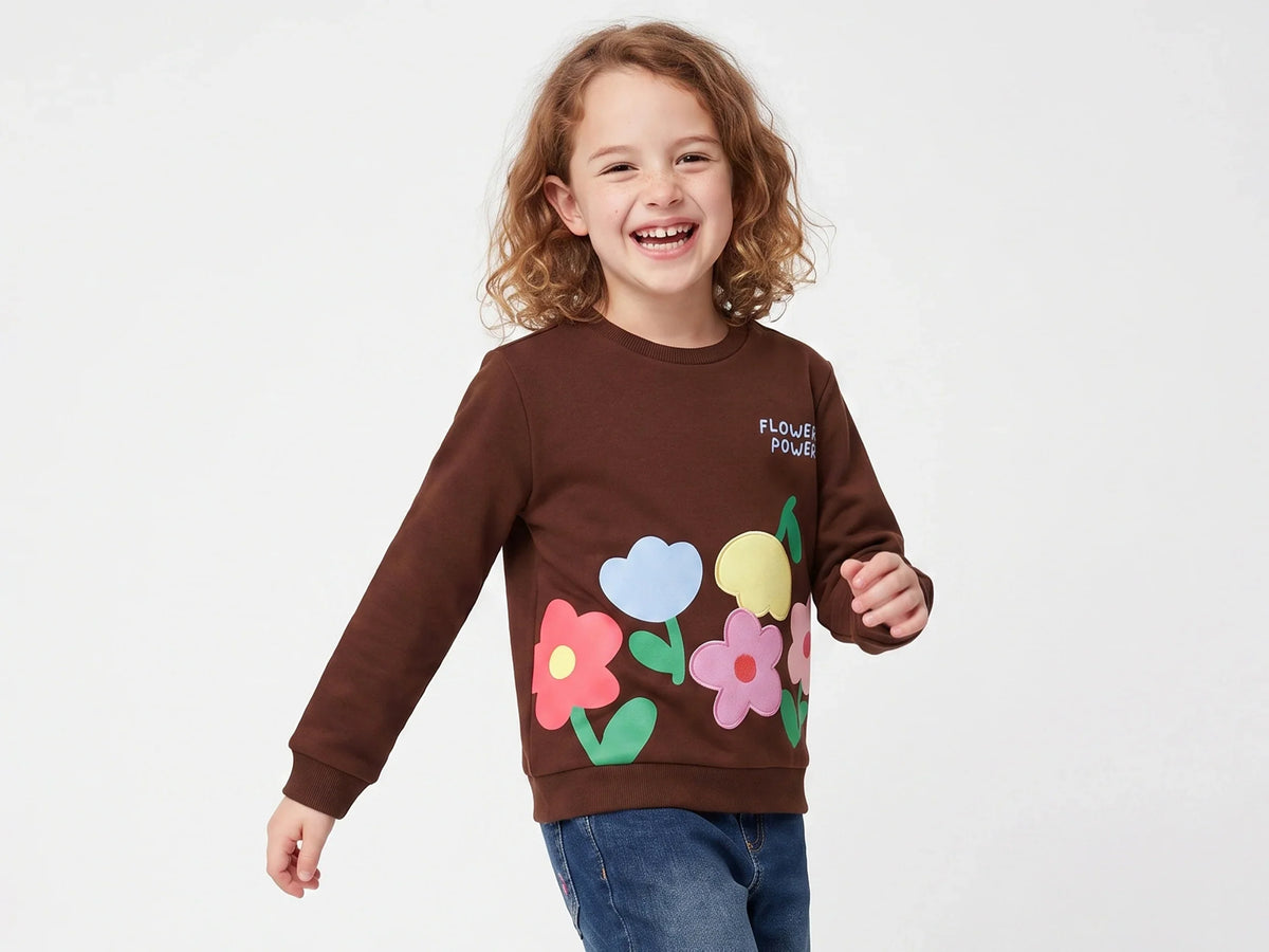 Girls Chocolate Cotton Knit Sweatshirt