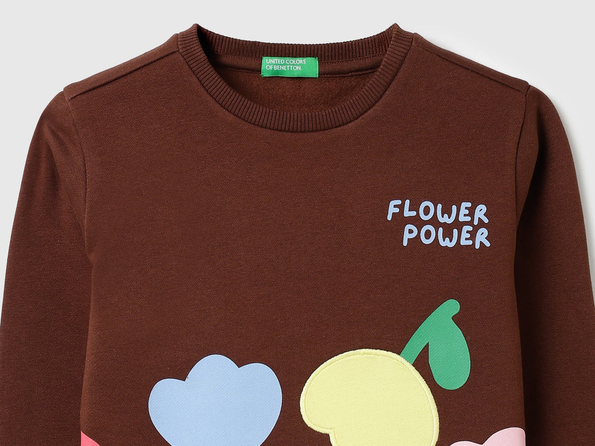 Girls Chocolate Cotton Knit Sweatshirt