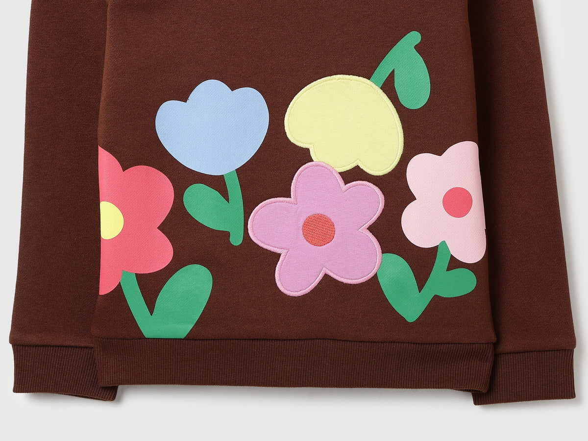 Girls Chocolate Cotton Knit Sweatshirt