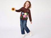 Girls Chocolate Cotton Blend Flower Power Placement Print Sweatshirt