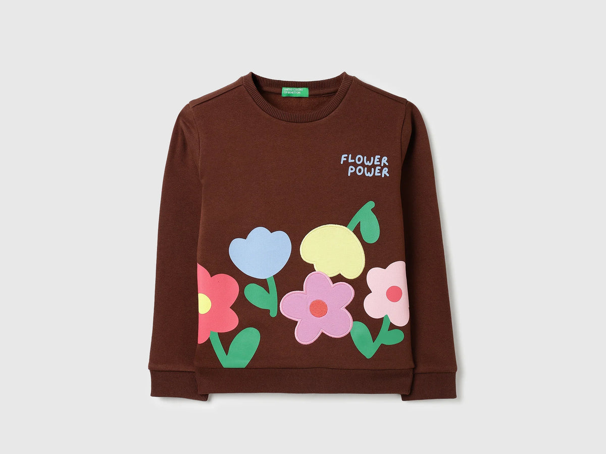 Girls Chocolate Cotton Knit Sweatshirt