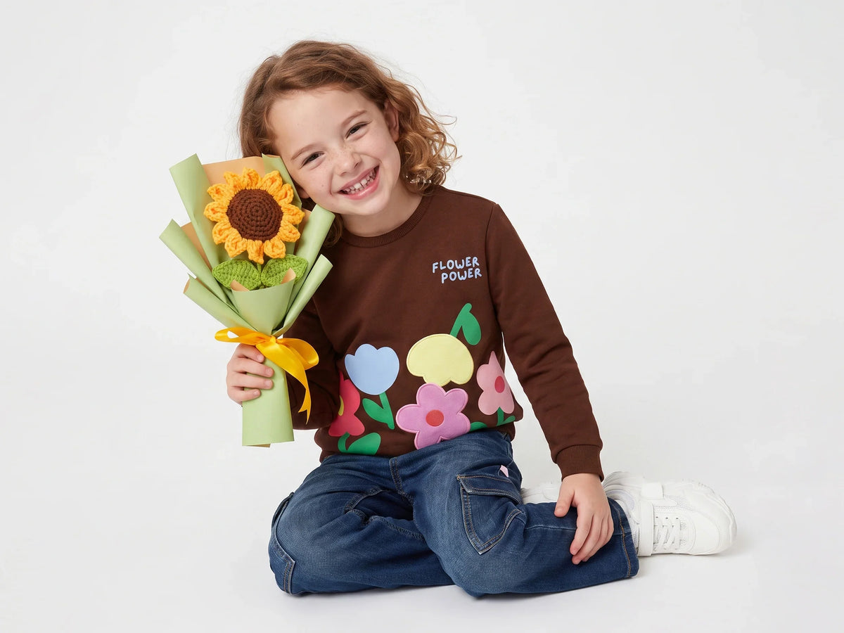 Girls Chocolate Cotton Knit Sweatshirt